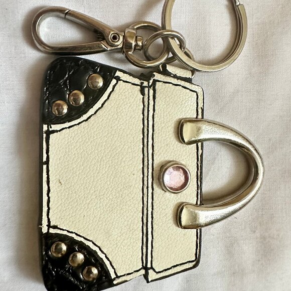 Vintage Kathy Van Zeeland Purse Charm Keychain Tan & Silver, Bag Shaped - Picture 4 of 4